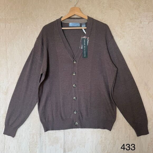 NWT Oscar De La Renta‎ 2012 Button Up Cardigan Sweater Brown Sz L - Picture 1 of 16